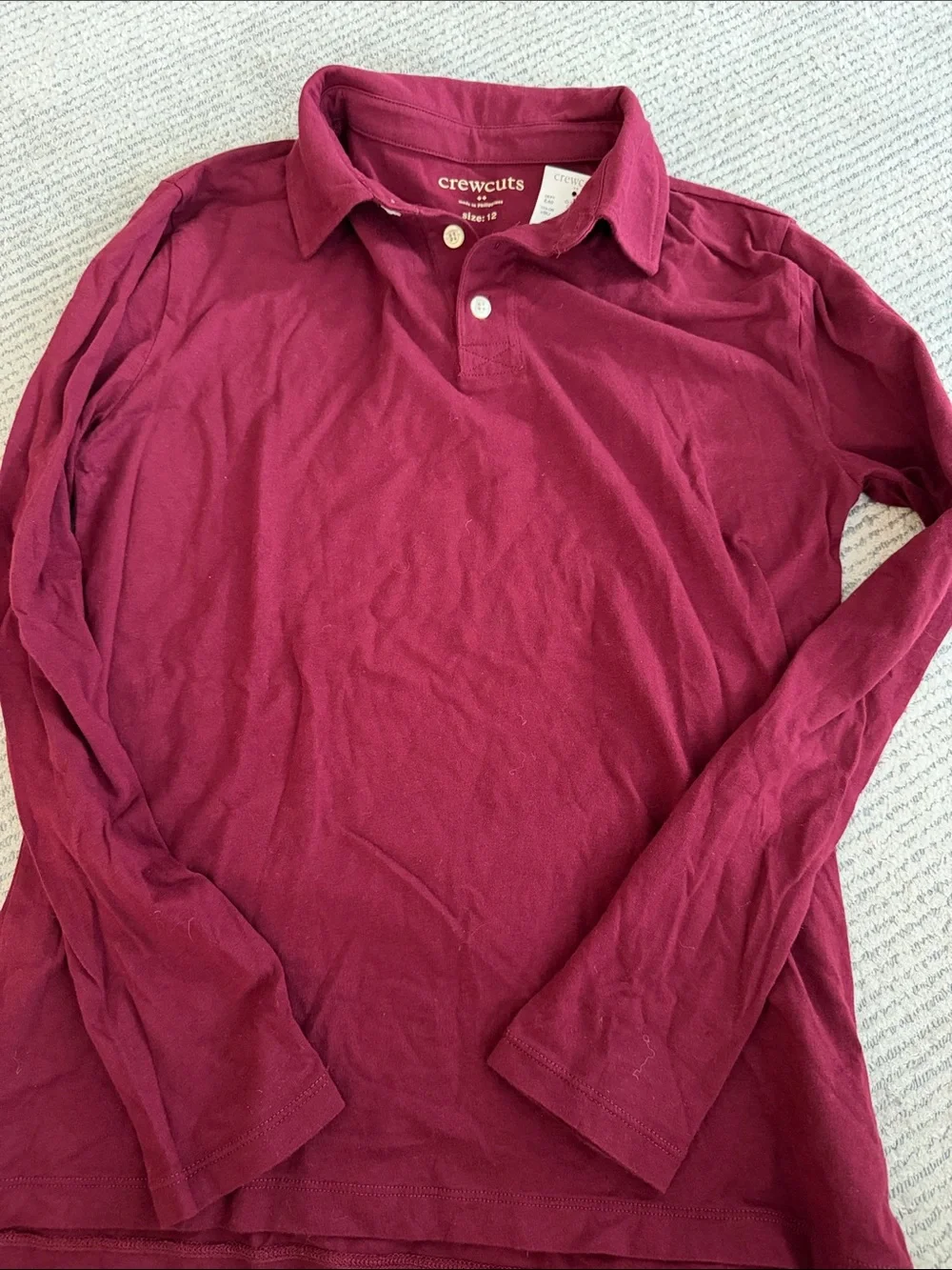NWT Crewcuts size 12 Long-Sleeve Polo in Wine Red